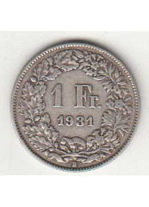 1931 - SVIZZERA 1 Franc  Argento Standing Helvetia BB+